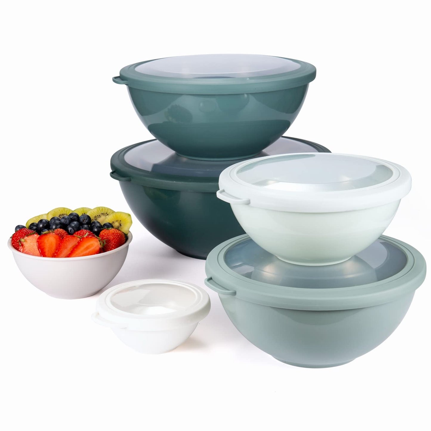 COOK WITH COLOR Mixing Bowls with Lids - 12 Piece Plastic Nesting Bowls Set includes 6 Prep Bowls and 6 Lids, Non Slip Bottom and Rhombus Design - Microwave Safe (Grey)