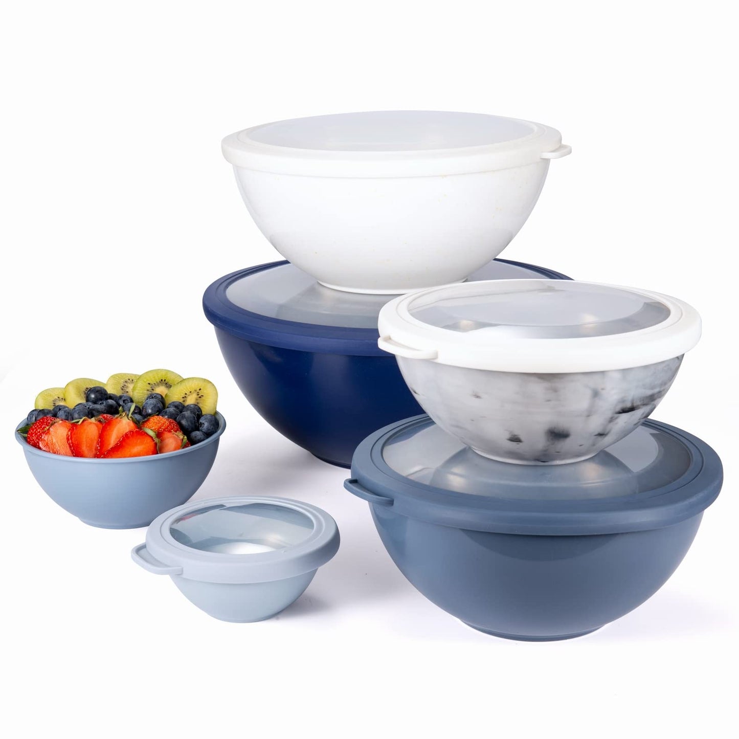 COOK WITH COLOR Mixing Bowls with Lids - 12 Piece Plastic Nesting Bowls Set includes 6 Prep Bowls and 6 Lids, Non Slip Bottom and Rhombus Design - Microwave Safe (Grey)