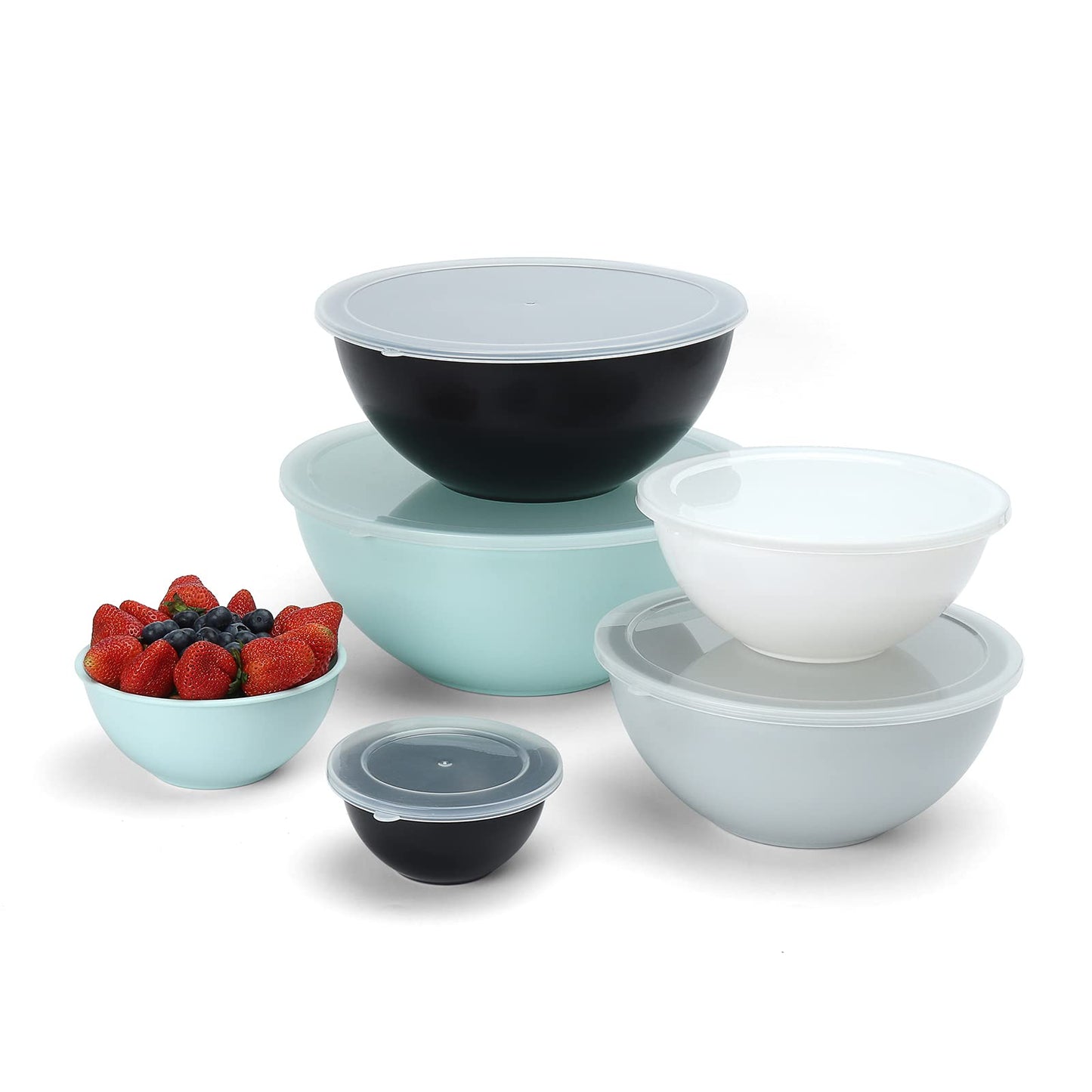 COOK WITH COLOR Mixing Bowls with Lids - 12 Piece Plastic Nesting Bowls Set includes 6 Prep Bowls and 6 Lids, Non Slip Bottom and Rhombus Design - Microwave Safe (Grey)