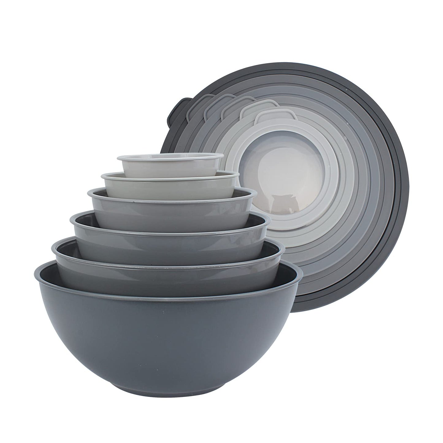 COOK WITH COLOR Mixing Bowls with Lids - 12 Piece Plastic Nesting Bowls Set includes 6 Prep Bowls and 6 Lids, Non Slip Bottom and Rhombus Design - Microwave Safe (Grey)