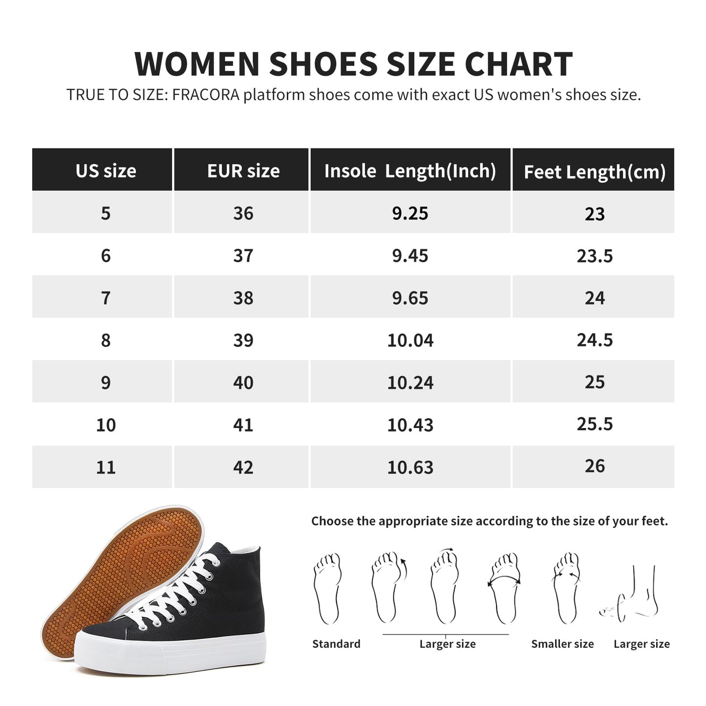 FRACORA Womens High Top Platform Sneakers White Platform Shoes Fashion Canvas Shoes for Women(Black,US7)