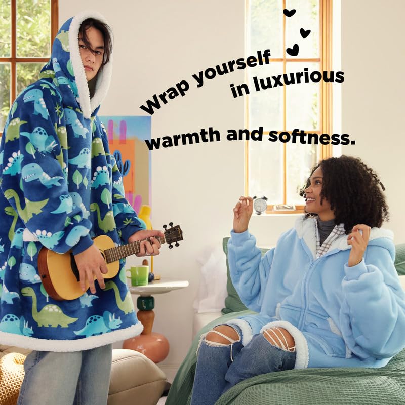 Bedsure Wearable Blanket Hoodie - Sherpa Hooded Blanket as Gifts for Mom Women Girlfriend Kids, Cozy Sweatshirt Blanket, Solid, Grey, Standard