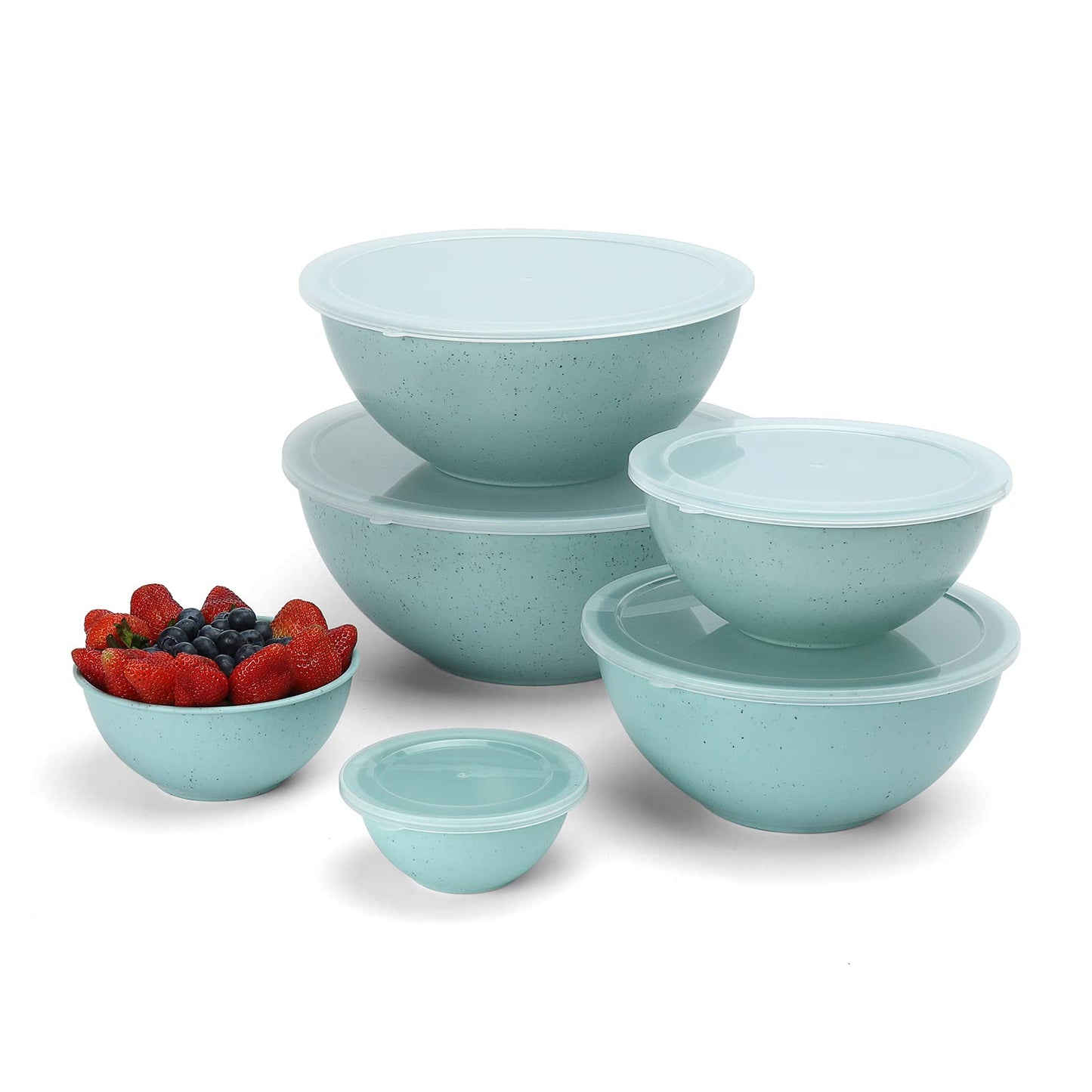 COOK WITH COLOR Mixing Bowls with Lids - 12 Piece Plastic Nesting Bowls Set includes 6 Prep Bowls and 6 Lids, Non Slip Bottom and Rhombus Design - Microwave Safe (Grey)