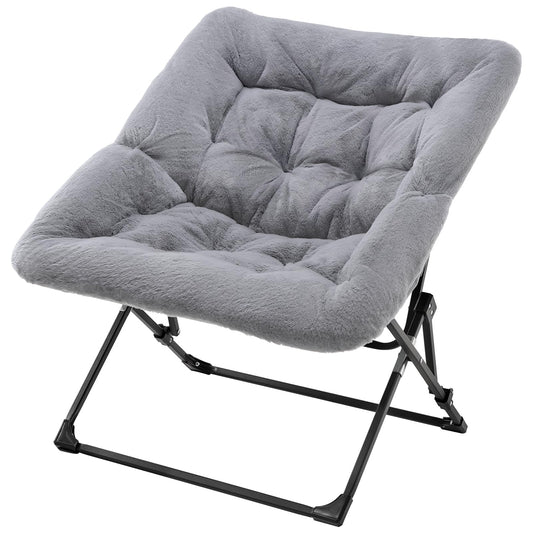 OAKHAM Comfy Saucer Chair for Adults, Soft Faux Fur Folding Lounge Chair for Bedroom Living Room Dorm Rooms Flexible Reading Chair for Teens Kids, X-Large Foldable Chair (Faux Fur-Grey)