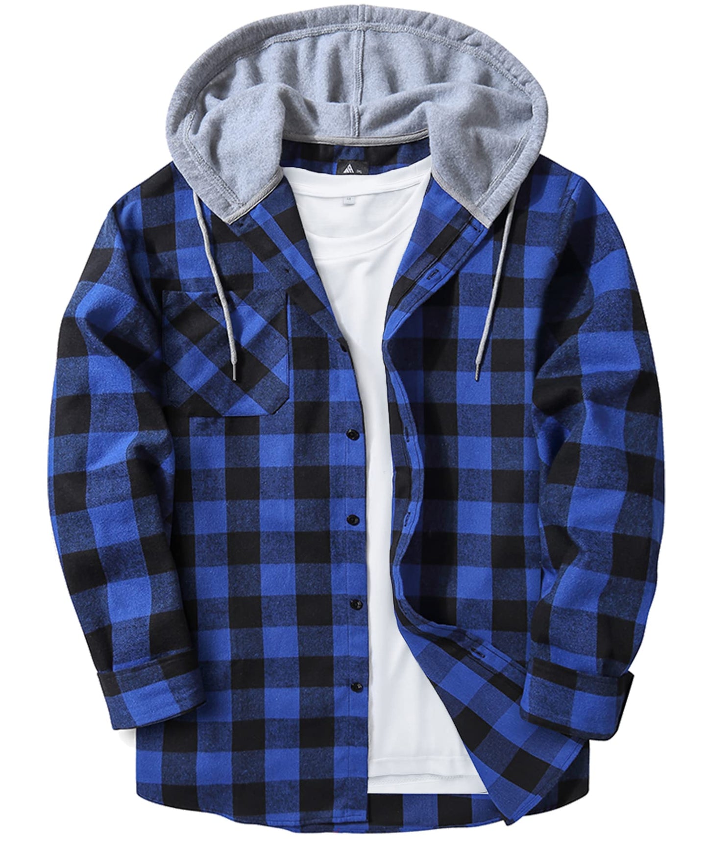 SCODI Mens Flannel Hoodie Shirt Casual Button Down Plaid Jacket Shirts Stylish Long Sleeve Shirts with Pocket Purple Large