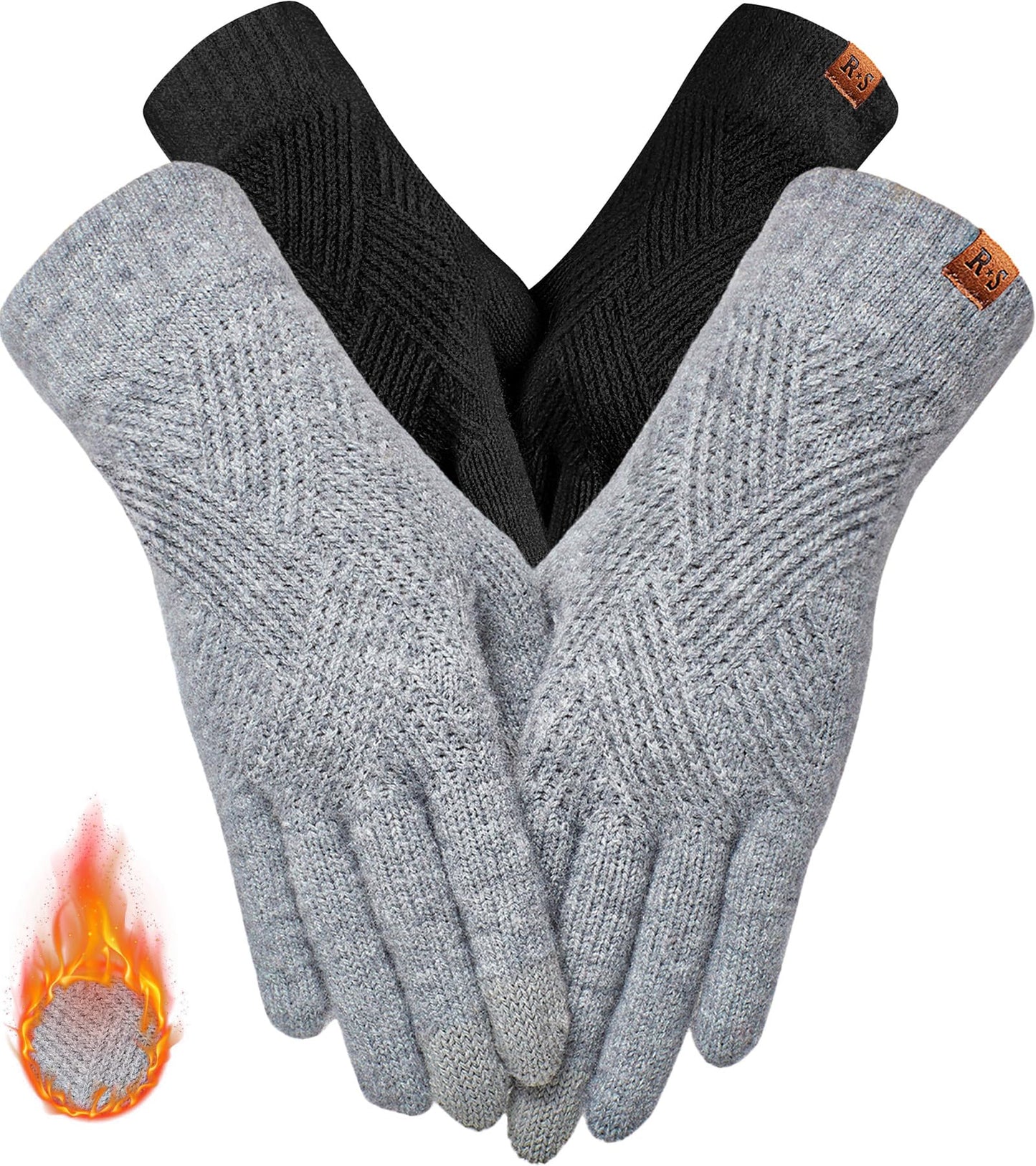 REACH STAR Winter Gloves for Women, 3-Finger Touch Screen Elastic Lining Knit Gloves, Warm Gloves Cold Weather,Running,Driving(light gray)