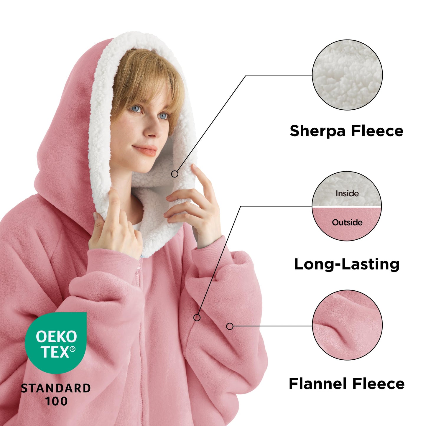 Bedsure Wearable Blanket Hoodie - Sherpa Hooded Blanket as Gifts for Mom Women Girlfriend Kids, Cozy Sweatshirt Blanket, Solid, Grey, Standard