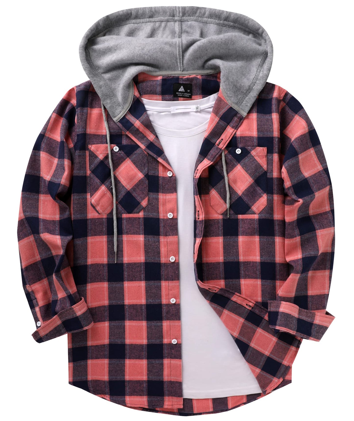 SCODI Mens Flannel Hoodie Shirt Casual Button Down Plaid Jacket Shirts Stylish Long Sleeve Shirts with Pocket Purple Large