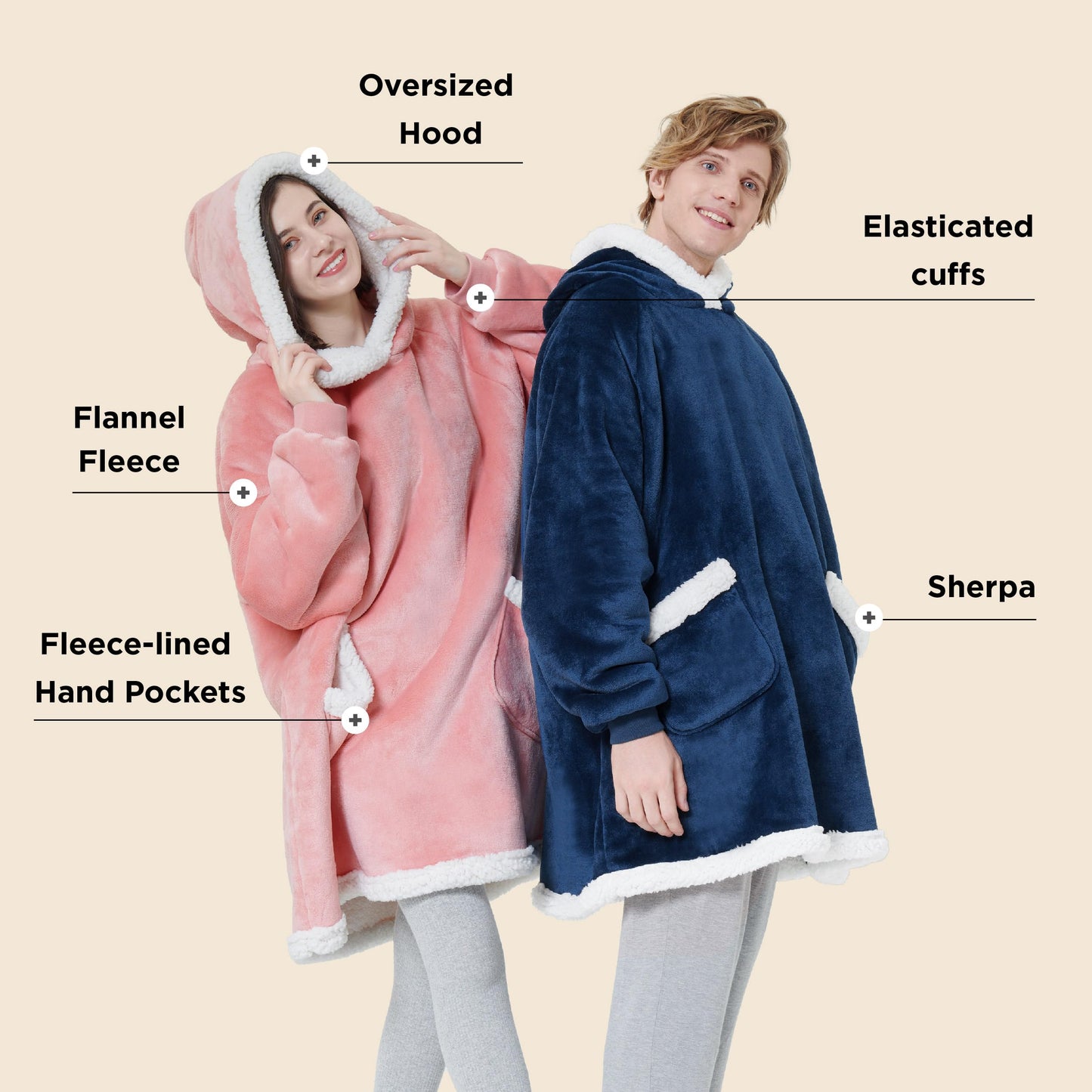 Bedsure Wearable Blanket Hoodie - Sherpa Hooded Blanket as Gifts for Mom Women Girlfriend Kids, Cozy Sweatshirt Blanket, Solid, Grey, Standard