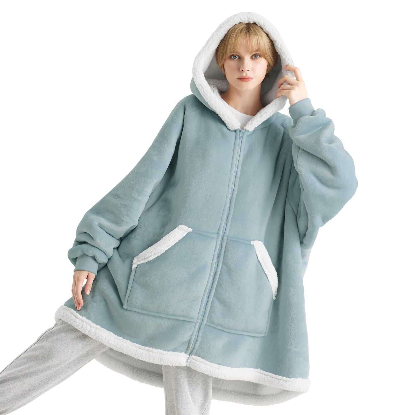 Bedsure Wearable Blanket Hoodie - Sherpa Hooded Blanket as Gifts for Mom Women Girlfriend Kids, Cozy Sweatshirt Blanket, Solid, Grey, Standard