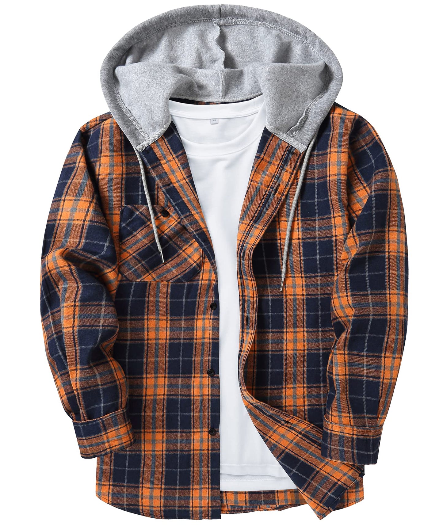 SCODI Mens Flannel Hoodie Shirt Casual Button Down Plaid Jacket Shirts Stylish Long Sleeve Shirts with Pocket Purple Large