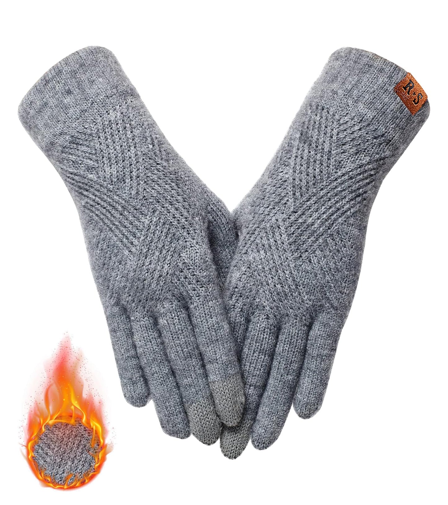 REACH STAR Winter Gloves for Women, 3-Finger Touch Screen Elastic Lining Knit Gloves, Warm Gloves Cold Weather,Running,Driving(light gray)