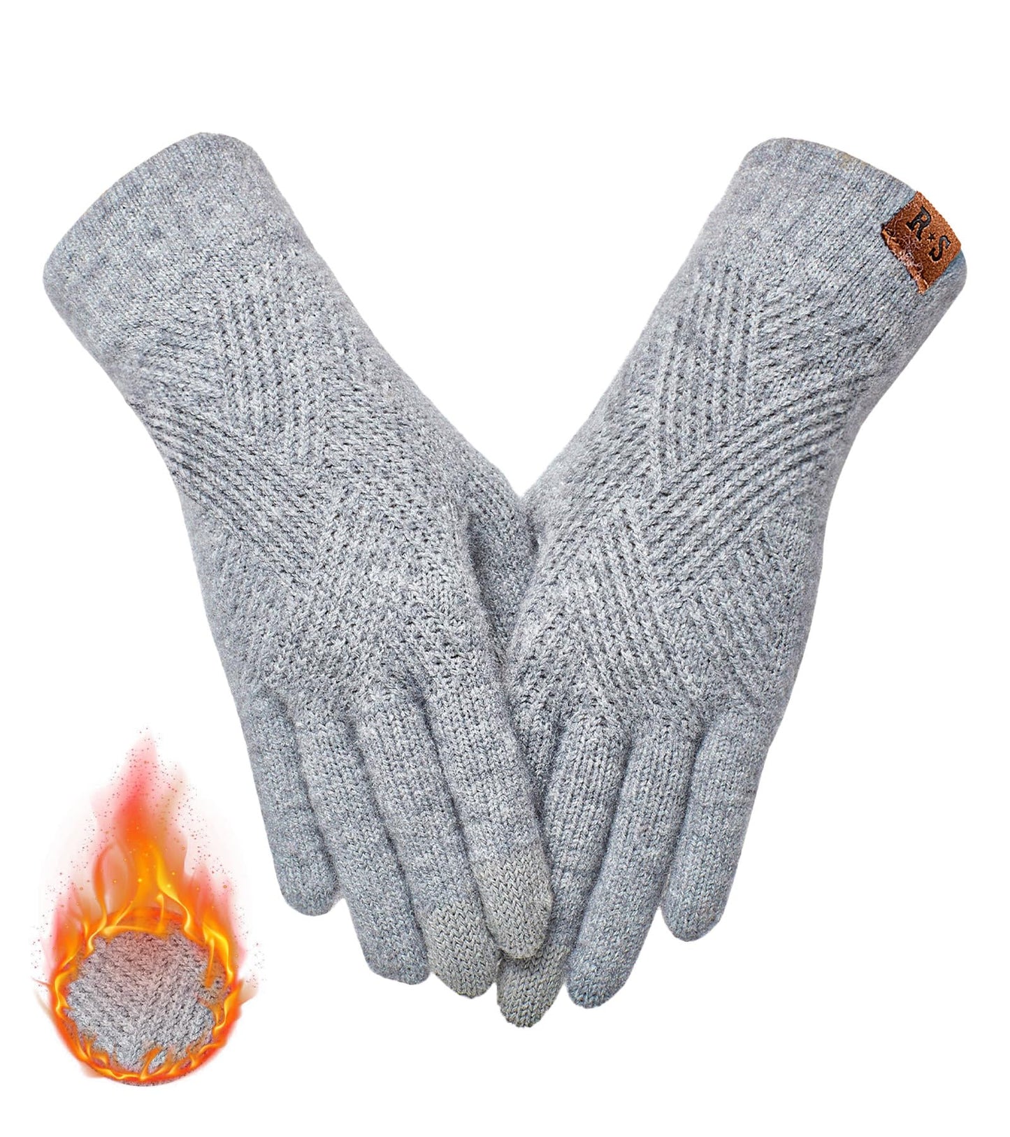 REACH STAR Winter Gloves for Women, 3-Finger Touch Screen Elastic Lining Knit Gloves, Warm Gloves Cold Weather,Running,Driving(light gray)