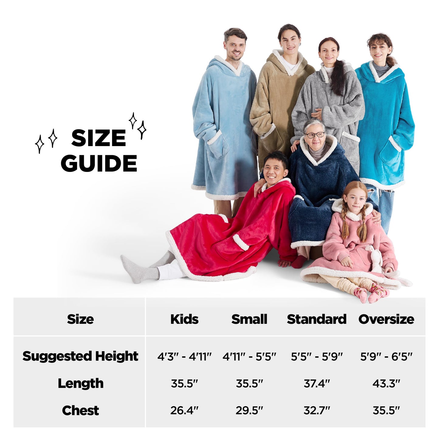 Bedsure Wearable Blanket Hoodie - Sherpa Hooded Blanket as Gifts for Mom Women Girlfriend Kids, Cozy Sweatshirt Blanket, Solid, Grey, Standard