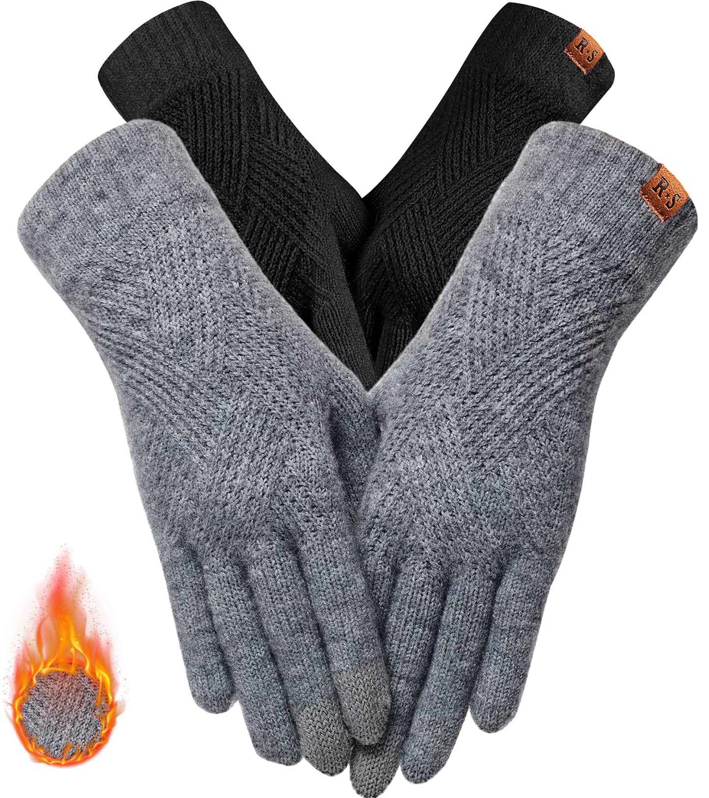 REACH STAR Winter Gloves for Women, 3-Finger Touch Screen Elastic Lining Knit Gloves, Warm Gloves Cold Weather,Running,Driving(light gray)