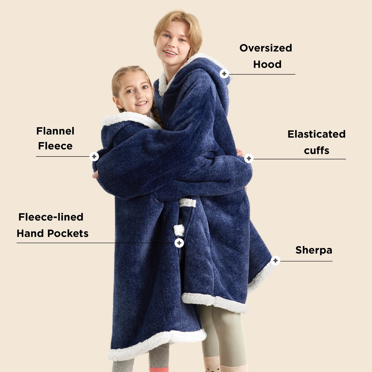 Bedsure Wearable Blanket Hoodie - Sherpa Hooded Blanket as Gifts for Mom Women Girlfriend Kids, Cozy Sweatshirt Blanket, Solid, Grey, Standard