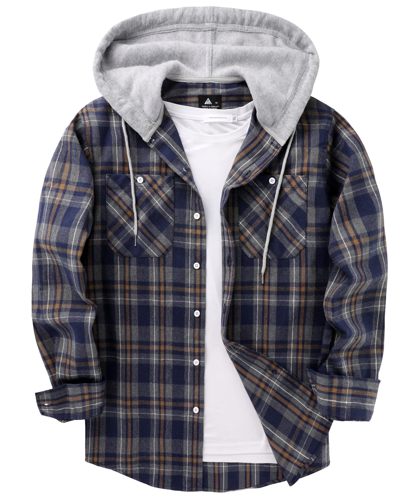 SCODI Mens Flannel Hoodie Shirt Casual Button Down Plaid Jacket Shirts Stylish Long Sleeve Shirts with Pocket Purple Large