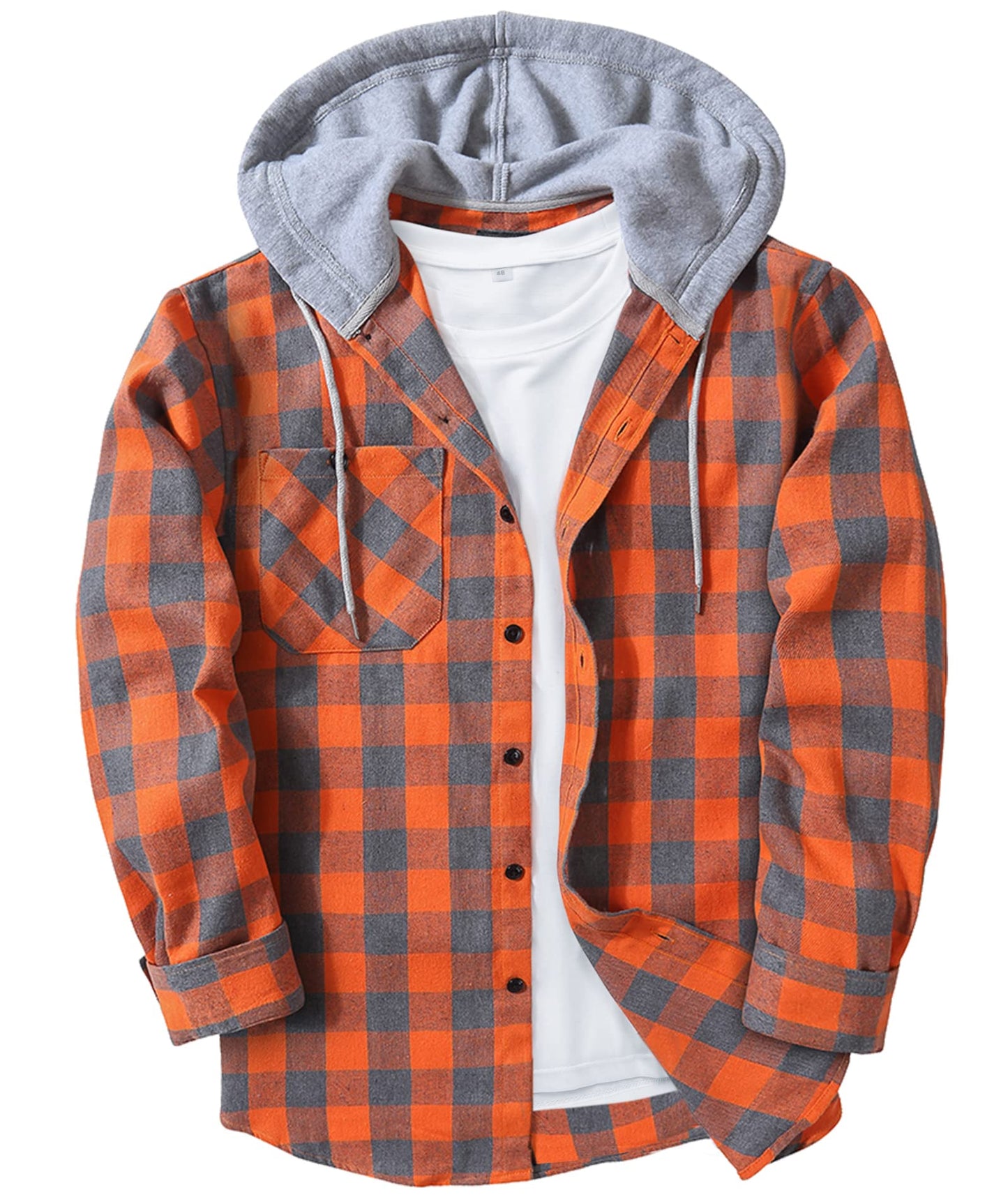 SCODI Mens Flannel Hoodie Shirt Casual Button Down Plaid Jacket Shirts Stylish Long Sleeve Shirts with Pocket Purple Large