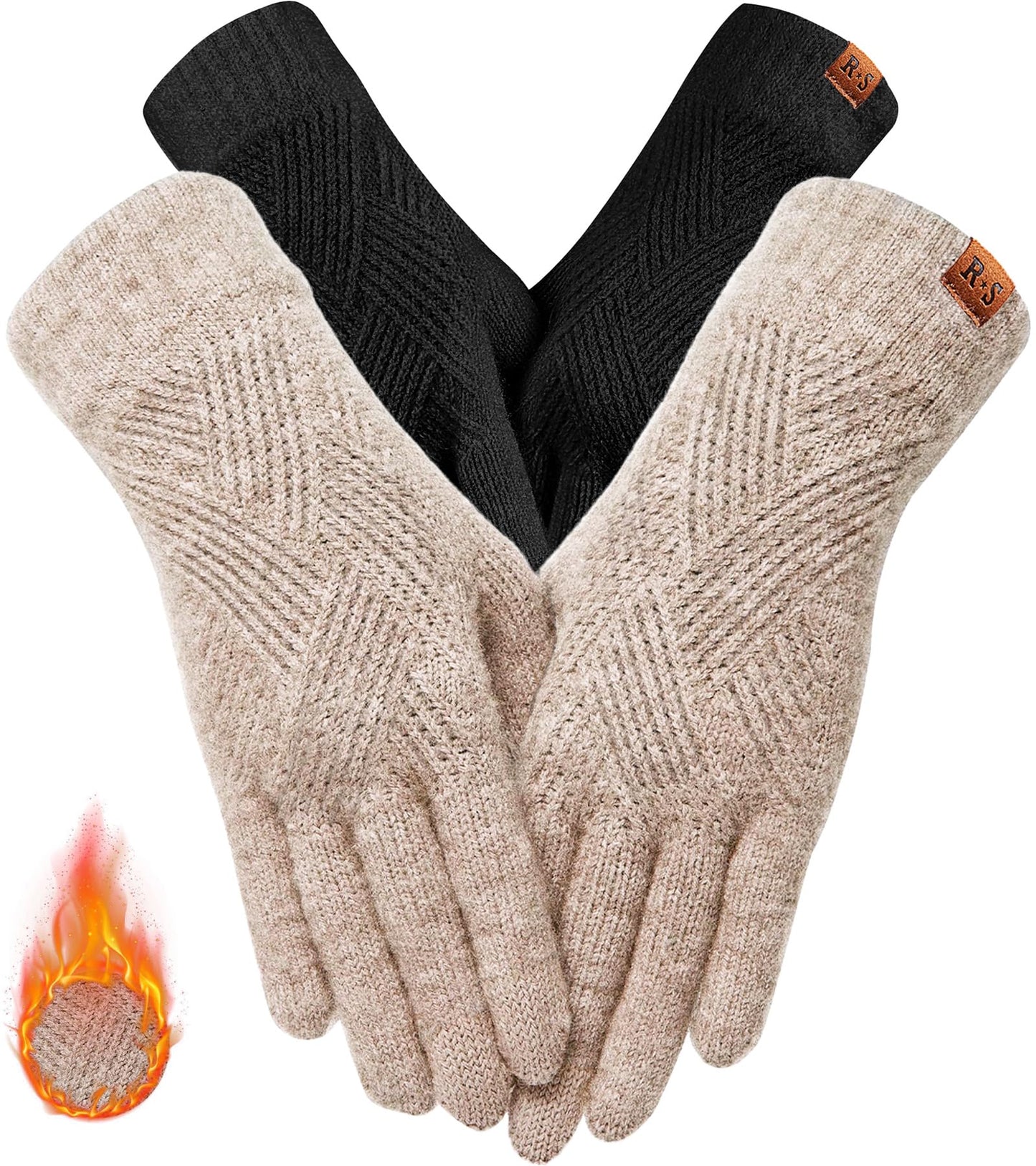 REACH STAR Winter Gloves for Women, 3-Finger Touch Screen Elastic Lining Knit Gloves, Warm Gloves Cold Weather,Running,Driving(light gray)