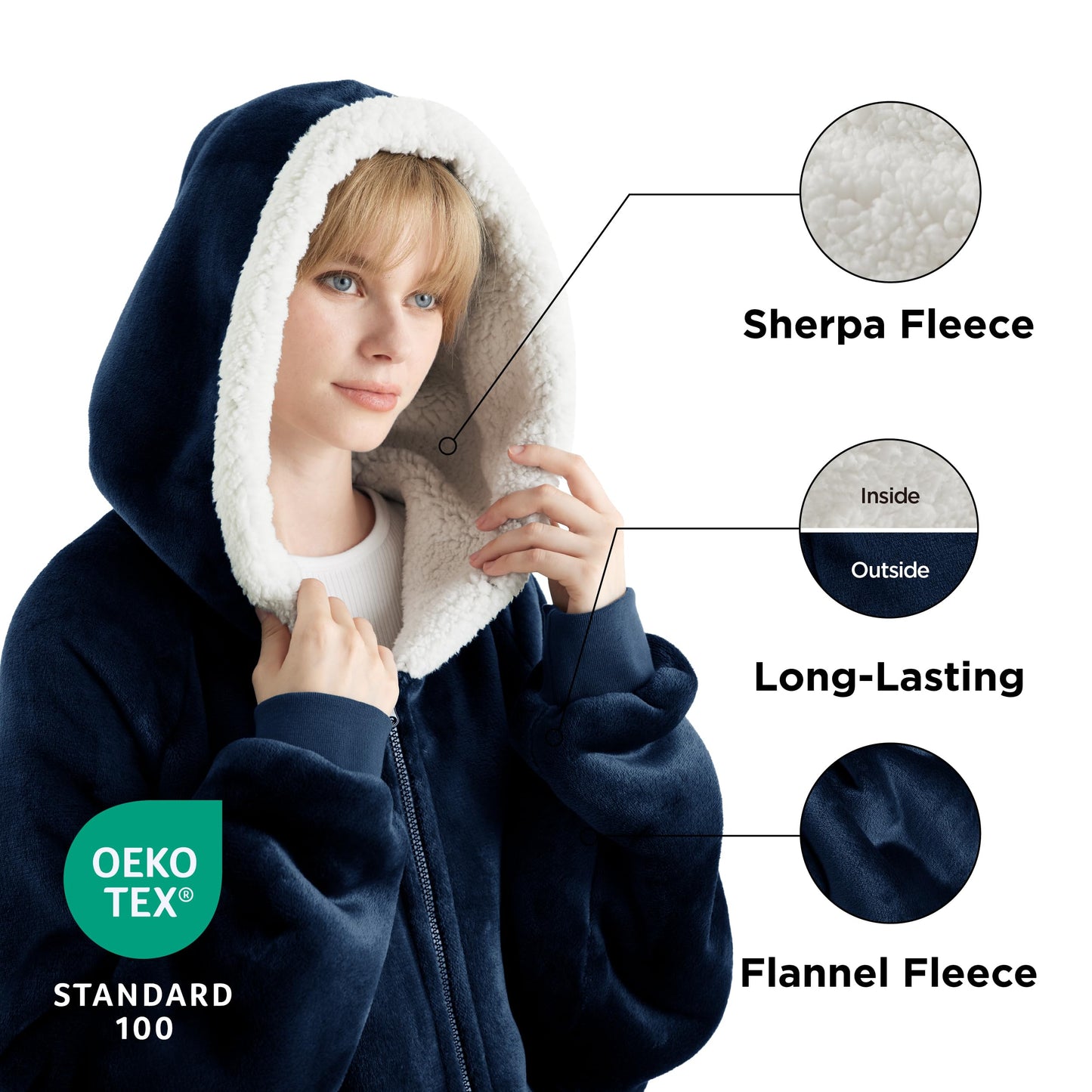 Bedsure Wearable Blanket Hoodie - Sherpa Hooded Blanket as Gifts for Mom Women Girlfriend Kids, Cozy Sweatshirt Blanket, Solid, Grey, Standard