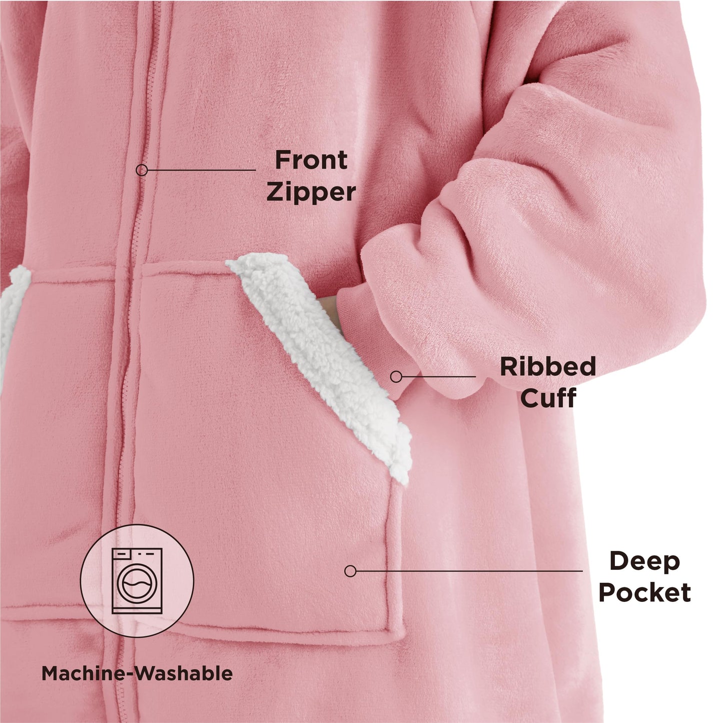 Bedsure Wearable Blanket Hoodie - Sherpa Hooded Blanket as Gifts for Mom Women Girlfriend Kids, Cozy Sweatshirt Blanket, Solid, Grey, Standard